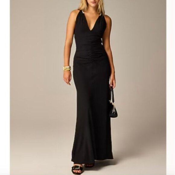 NWT J.Crew Collection Sz 2 Black Full-Length Embellished Ruched Dress CD510 - Picture 1 of 15